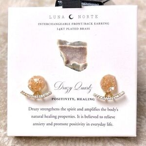 Brand New Luna Norte 14Kt Gold Plated Druzy Quartz Interchangeable Post Earrings